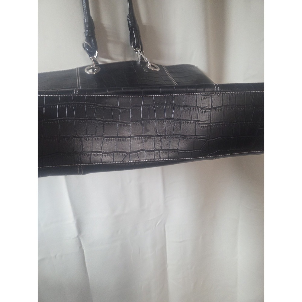 Wilsons Leather Women Handbag Black Leather Croc Embossed Inner Pockets Tote Bag - Picture 8 of 8